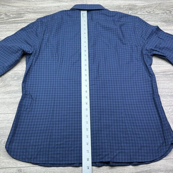 John Varvatos Slim Fit Tailored Dress Shirt Mens 16 32/33 Blue Check Preppy - Picture 12 of 15